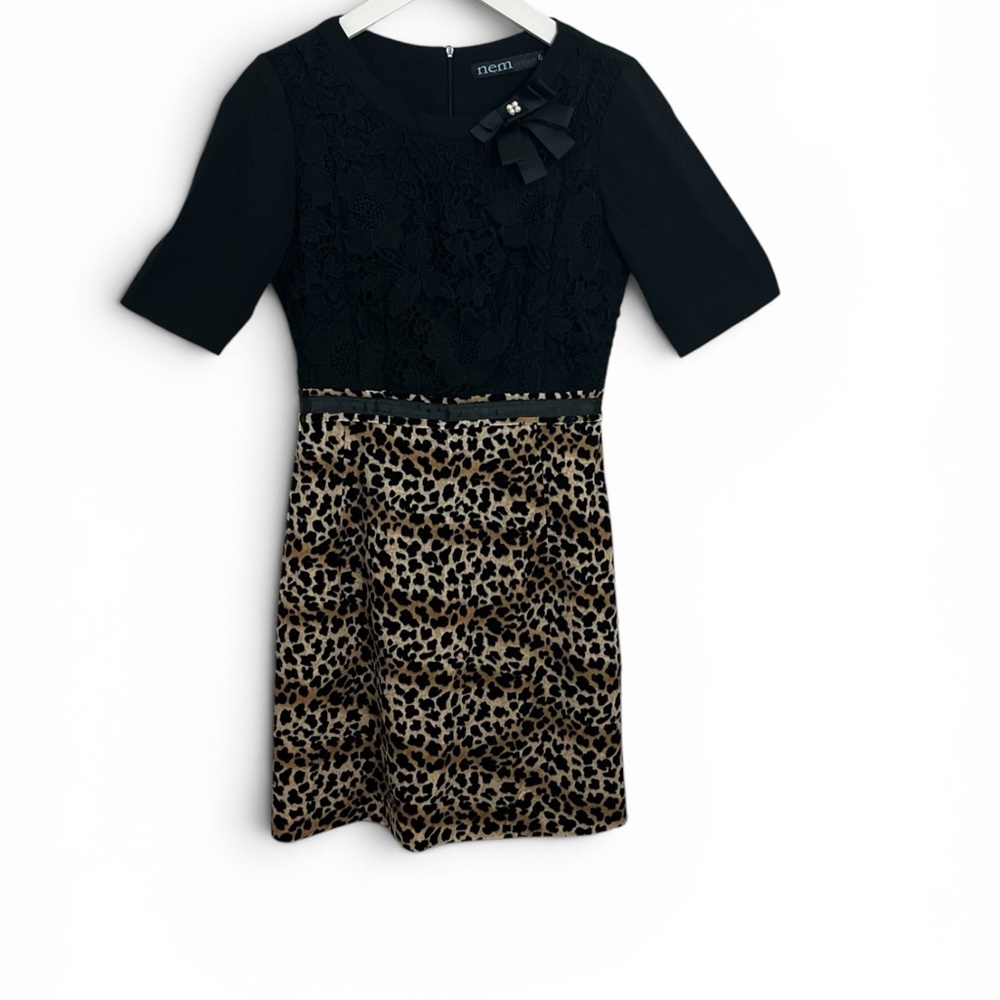 Black Lace Top with Leopard Print Skirt Formal Dress